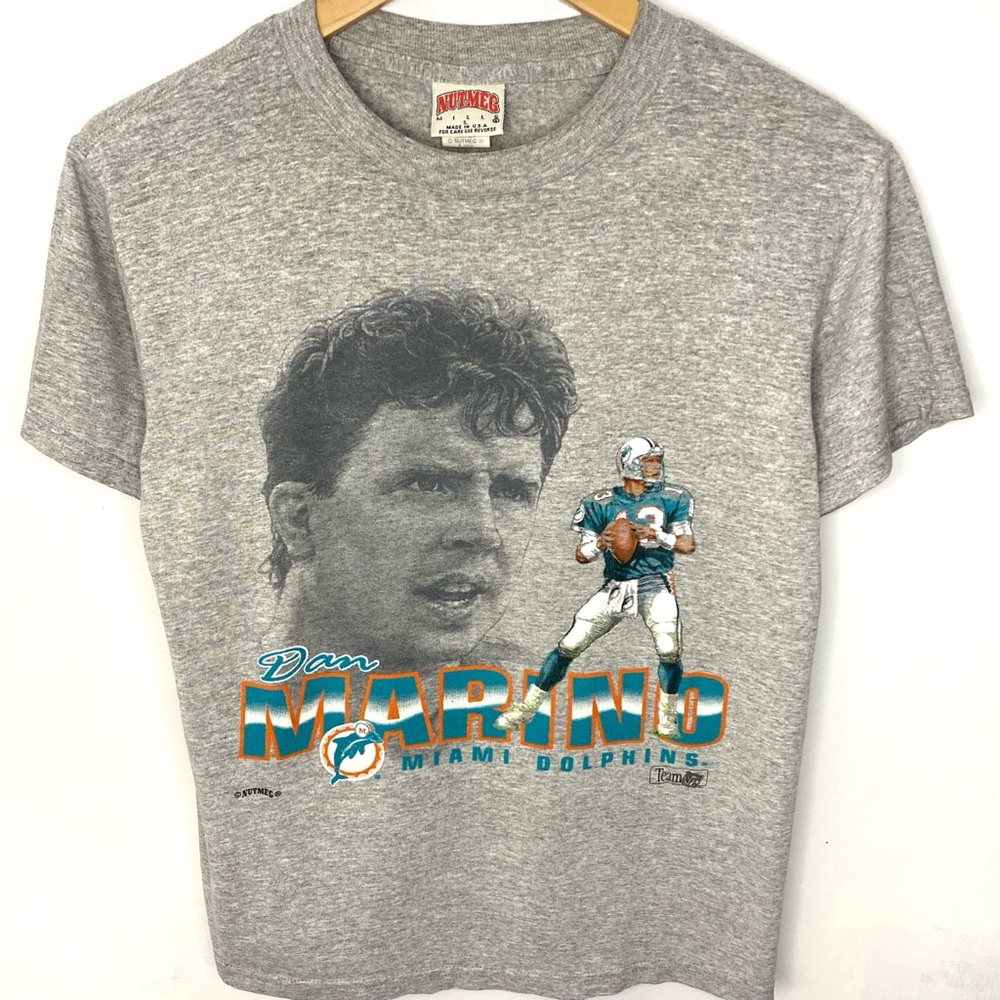 Vintage 90’s Miami Dolphins NFL Dan Marino Gray T Shirt Nutmeg Mills Made In USA